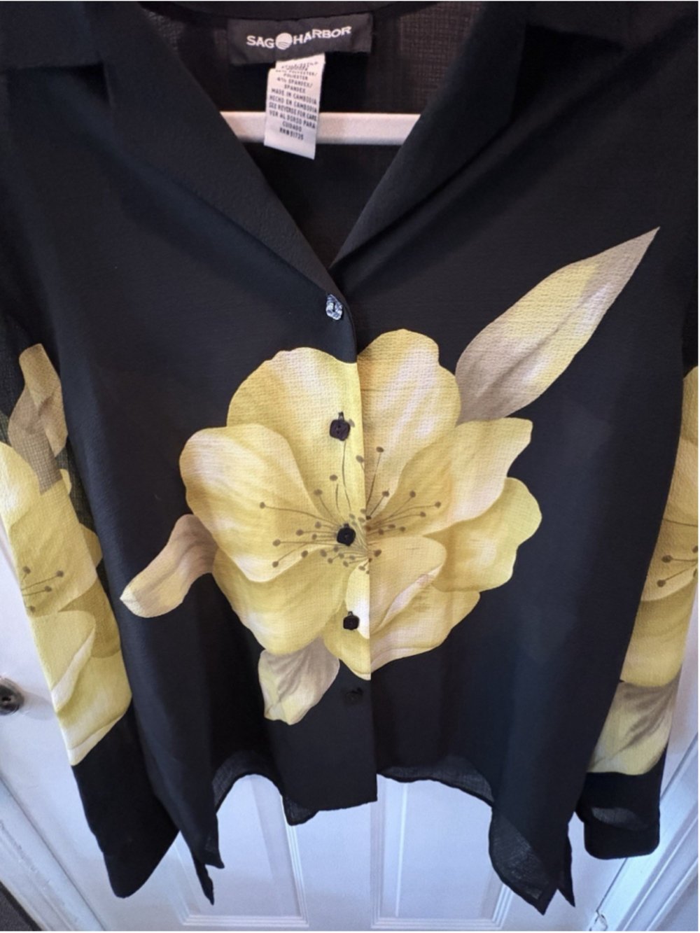 Safe Harbor Black yellow Floral Button Blouse Semi-sheer Large 1081 - Picture 2 of 9